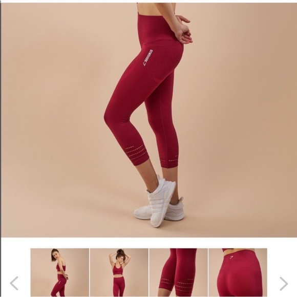Gymshark Capri Seamless High Waist Dry Leggings Burgundy Cropped Workout Pants - Picture 12 of 13